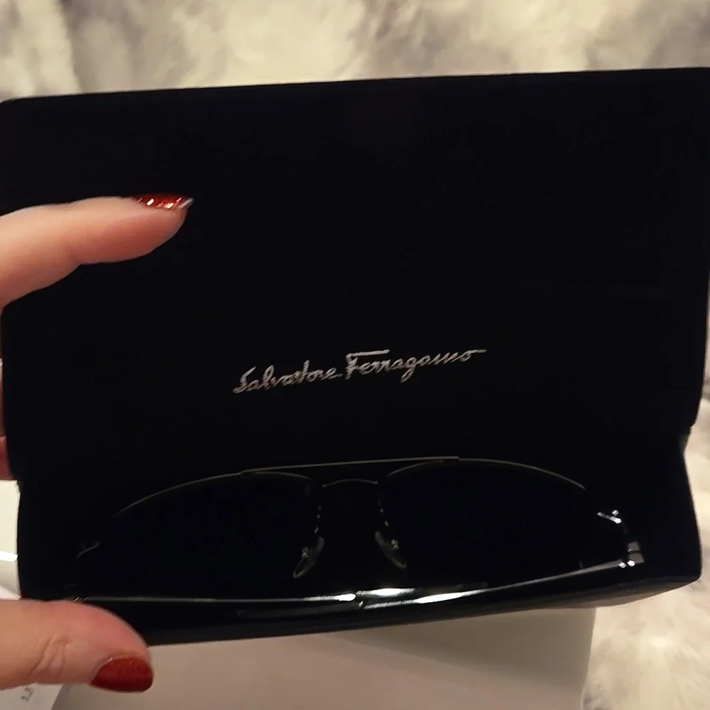 Salvatore Ferragamo Aviator Sunglasses Shiny Ruthenium Brand New In Box